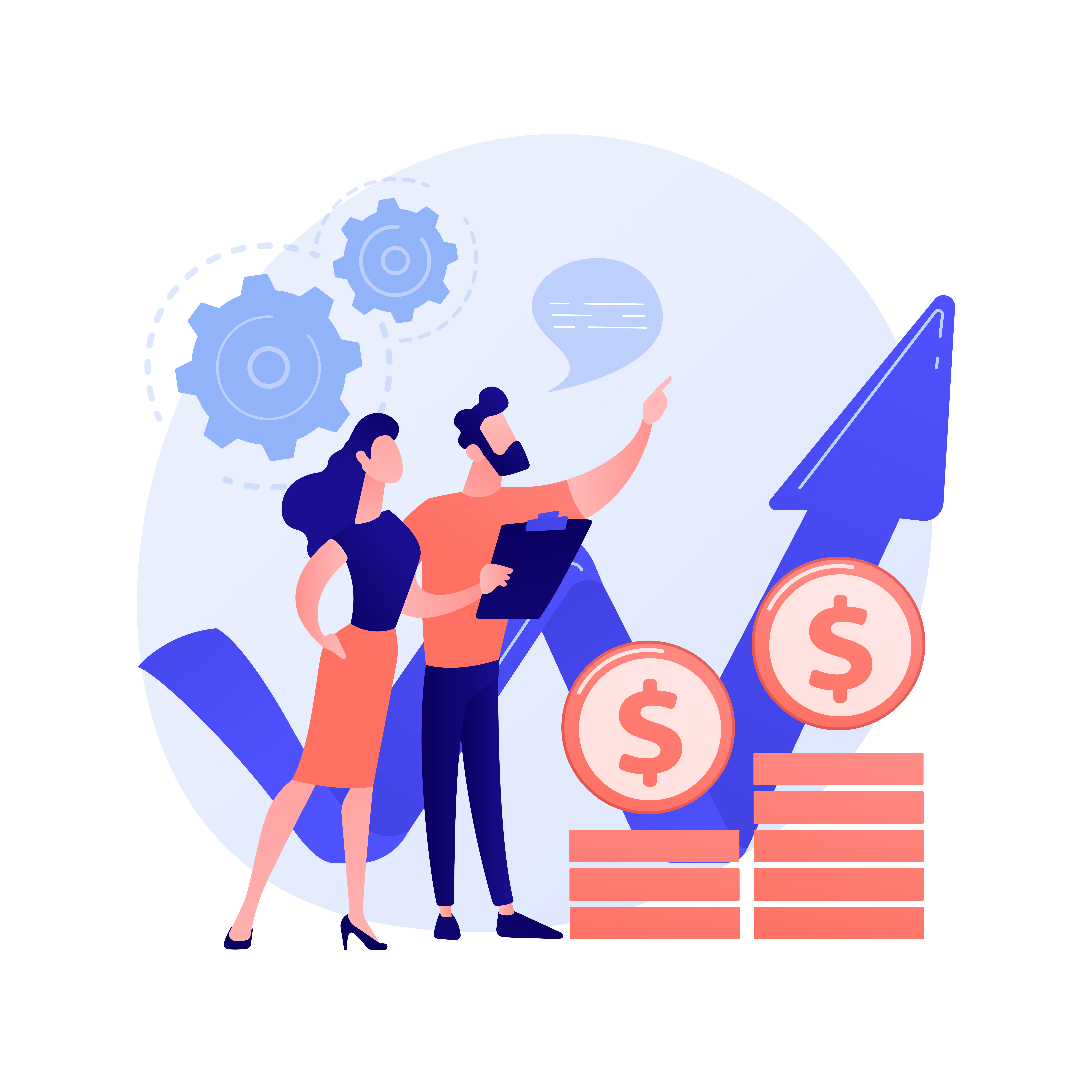Income increase strategy. Business management, stock brokers statistics, financiers forecast. Financial market experts analyzing growth rates. Vector isolated concept metaphor illustration