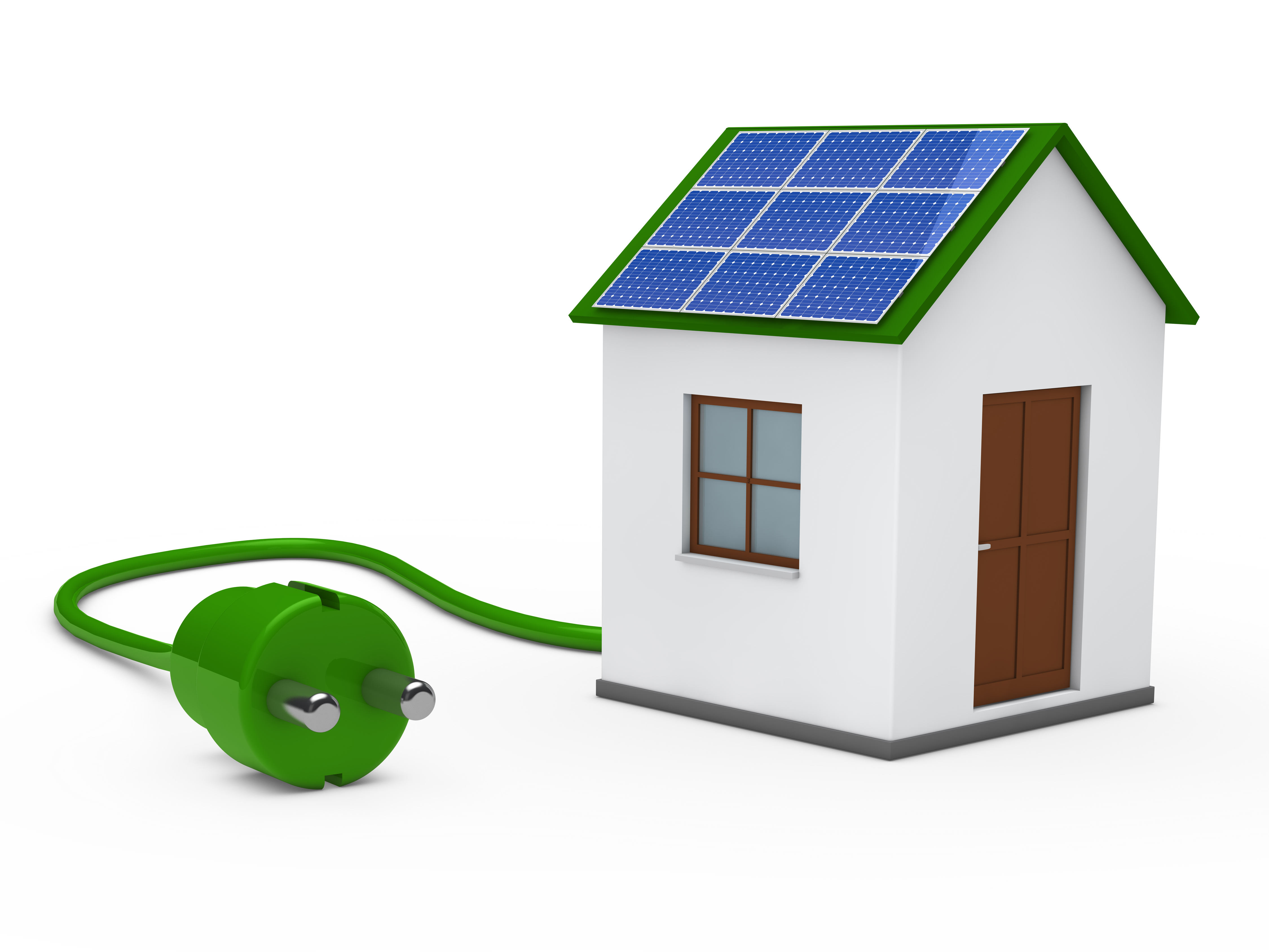 3d house with solar panal plug green